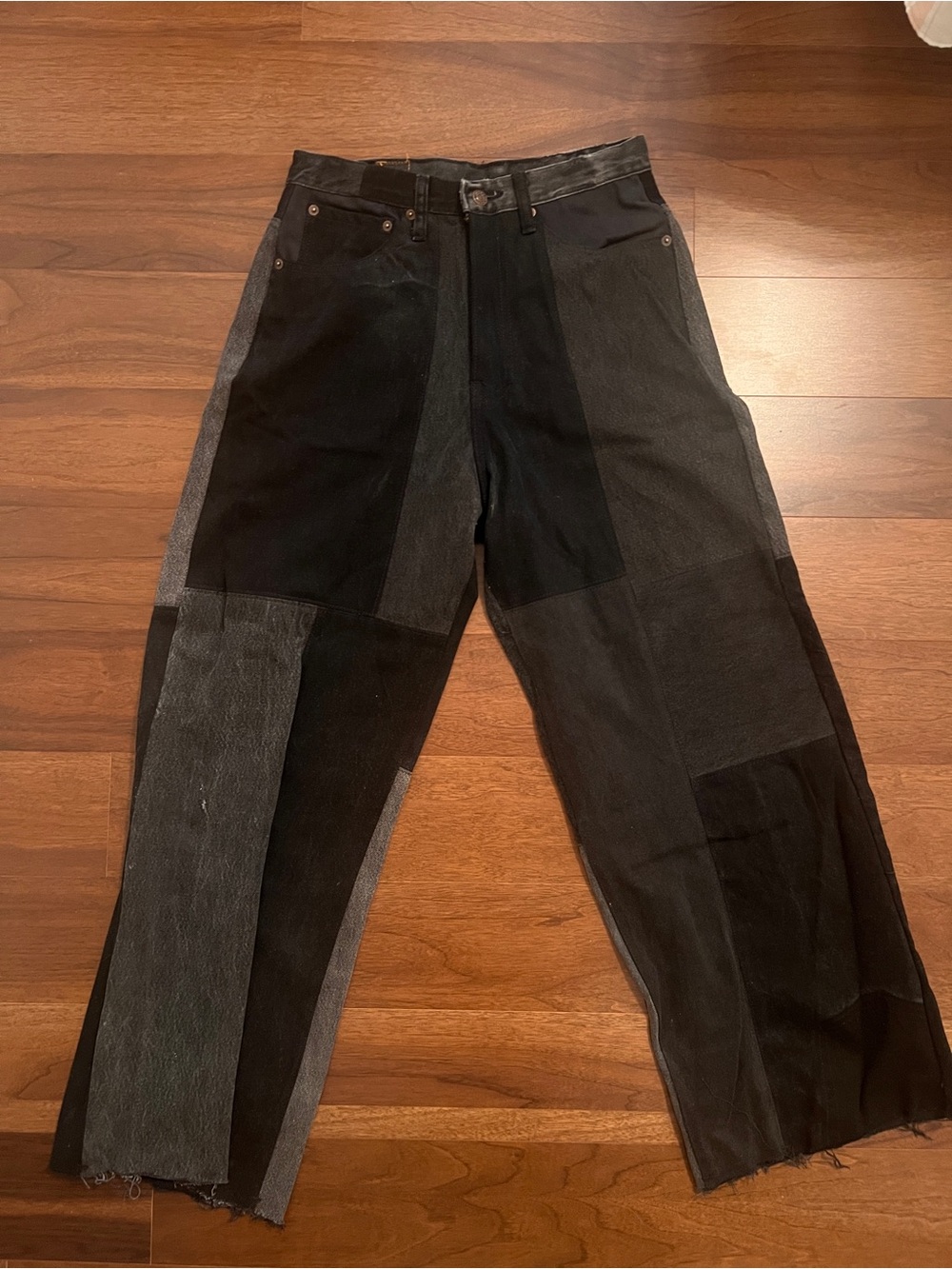Patchwork Two-Tone Black Wide Leg Jeans - Picture 1 of 2